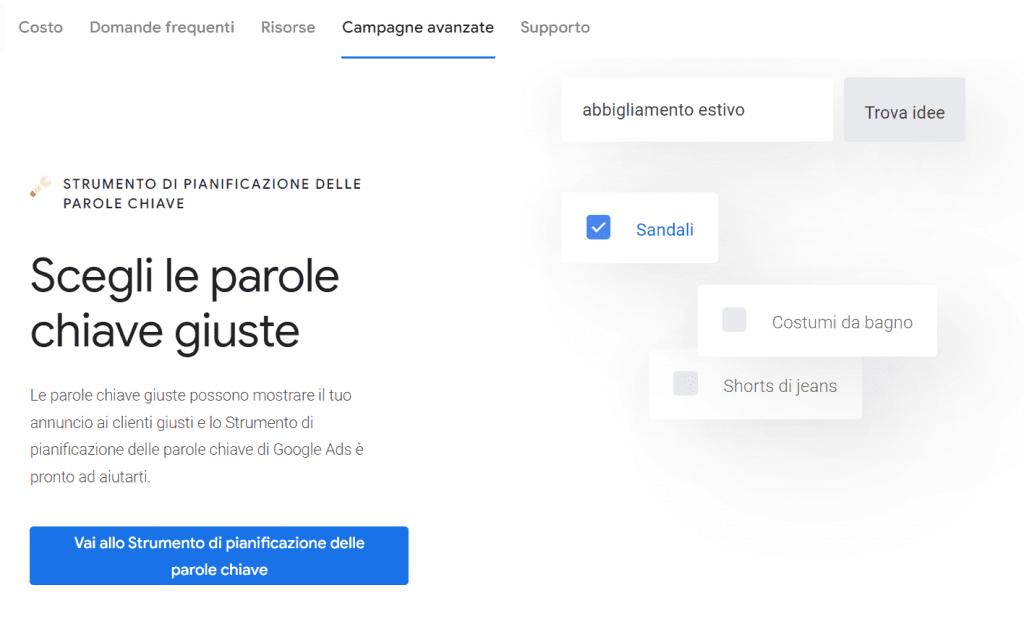 keywords google ads ottimizzazione sito web