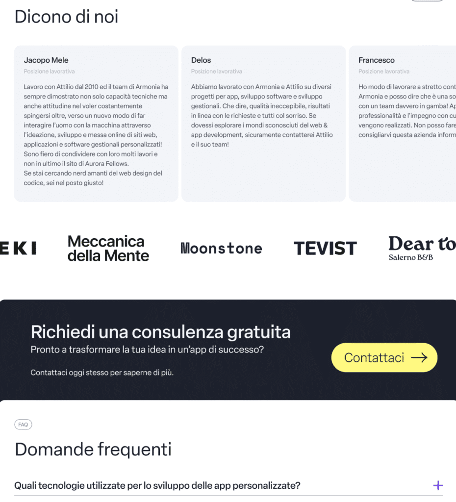 sezione testimonianze landing page